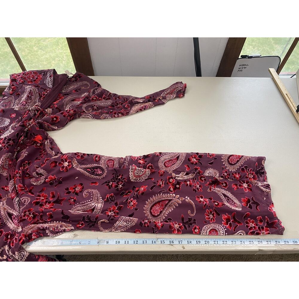 Chelsea‎ & Violet Jumpsuit Medium Red Burnout Velvet Paisley Retro Boho Wide Leg - Picture 11 of 15